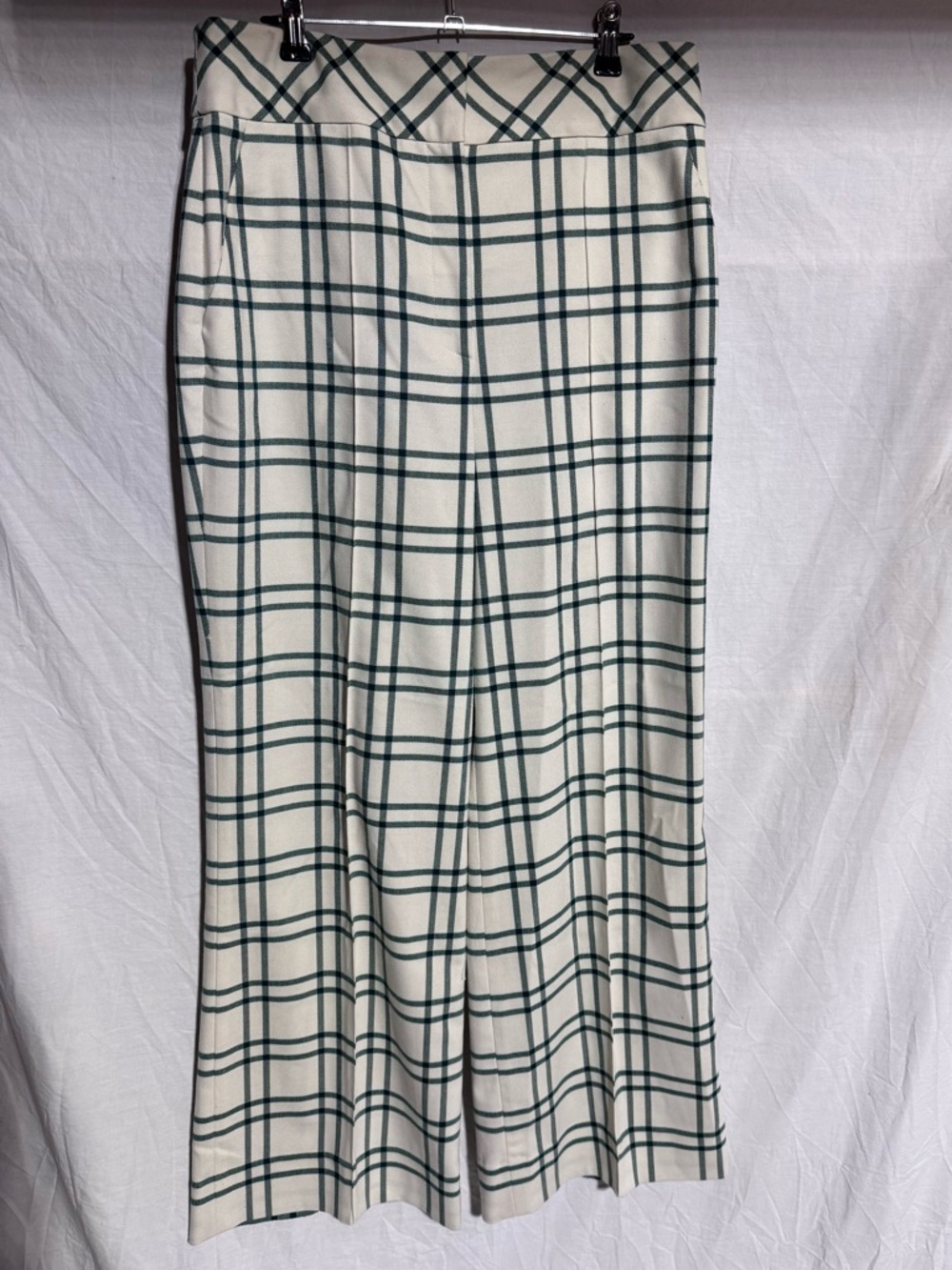 Pearl by Lela Rose green and cream aid wide leg dressy pant trouser Size 8
